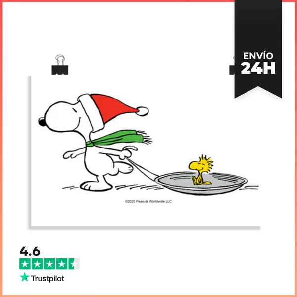 Póster Horizontal Snoopy Anda Woodstock En La Nieve LaTostadora