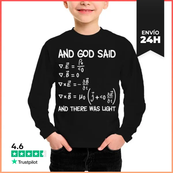 Camiseta Manga Larga Para Niños Ecuaciones De Maxwell Y Dios Dijo