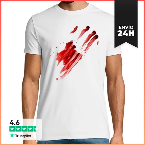 Camiseta Hombre Clásica Mancha De Sangre Dejada Por Una Mano