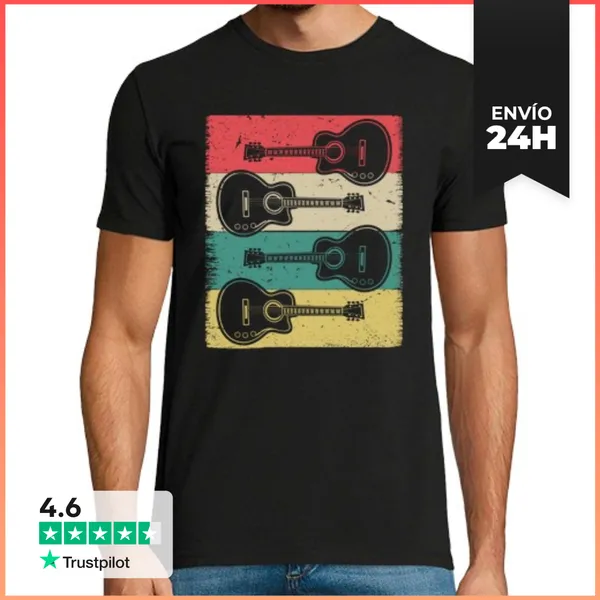 Camiseta Hombre Clásica Guitarra Vintage Retro Regalo Guitariste