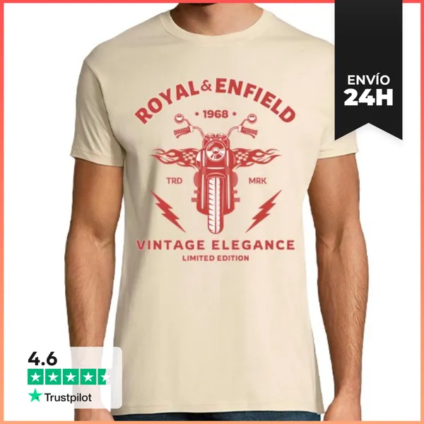 Camiseta Hombre Clásica Royal Enfield 1968 Vintage Elegance -