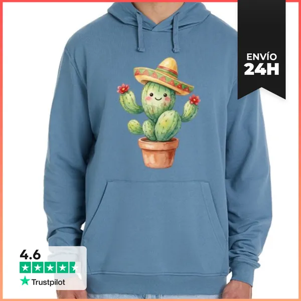 Sudadera Unisex Con Capucha Cactus Kawaii Con Sombrero En Maceta