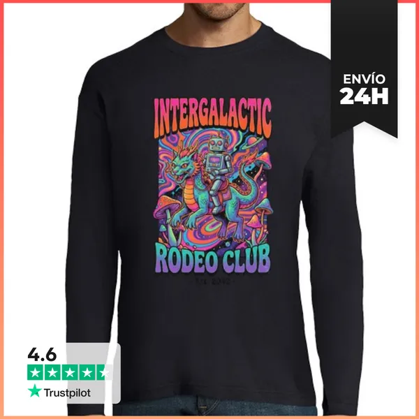 Camiseta Hombre Manga Larga Club De Rodeo Intergaláctico