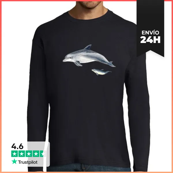 Camiseta Hombre Manga Larga Camiseta Manga Larga Hombre Delfín