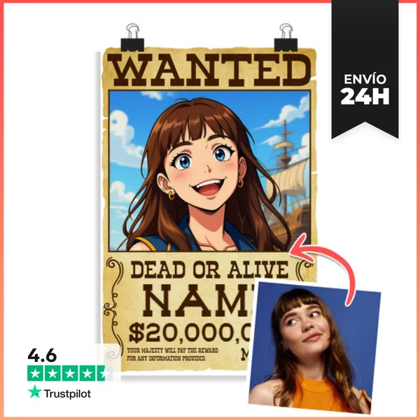 Póster Vertical Efecto Anime Póster WANTED Foto Personalizable