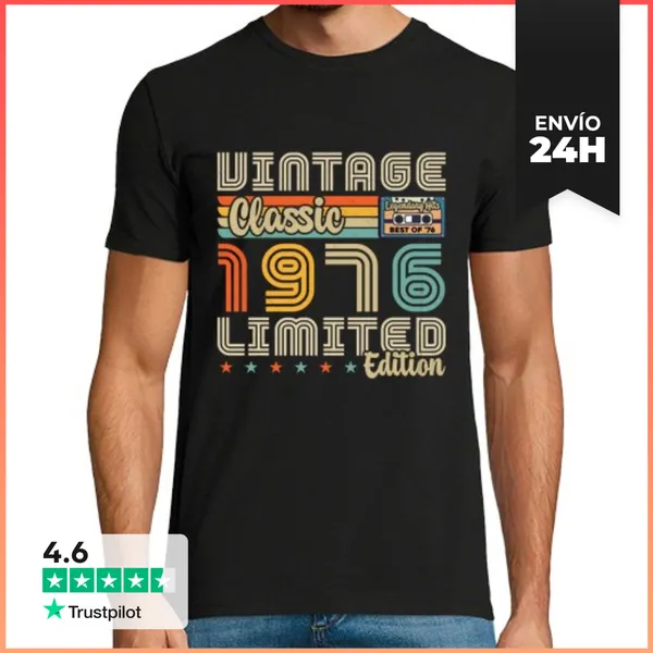 Camiseta Hombre Clásica 1976 Retro Vintage 1976 Aniversario