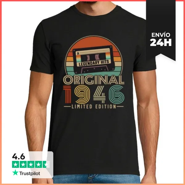 Camiseta Hombre Clásica 80 Años 1946 Vintage Cumpleaños Retro