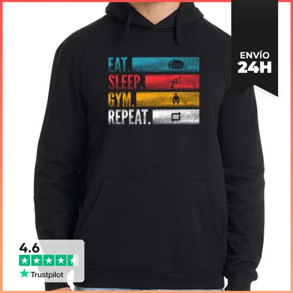 Sudadera Unisex Con Capucha Comer Dormir Gimnasio Repetir Para