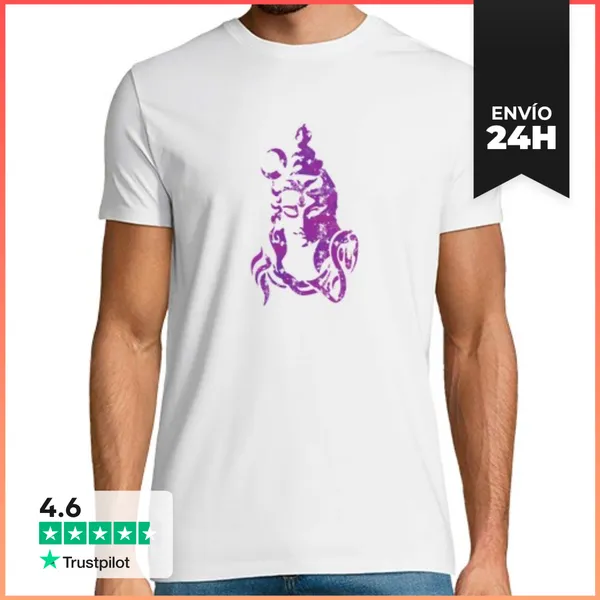 Camiseta Hombre Clásica Shiva De Estilo Desgastado Púrpura