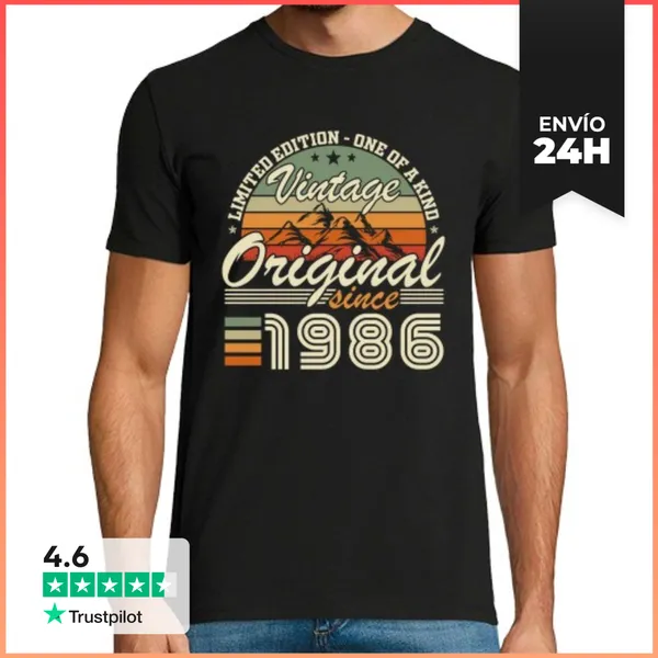 Camiseta Hombre Clásica 40 Años 1986 Vintage Regalo De Cumpleañ