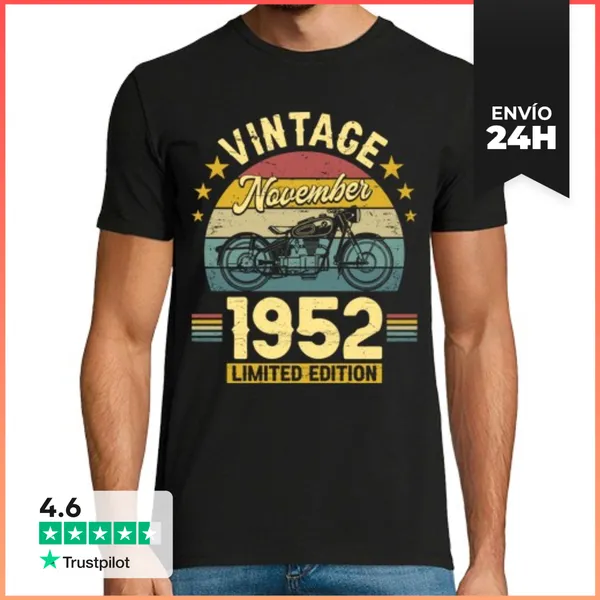 Camiseta Hombre Clásica Noviembre 1952 70 Años Cumpleaños