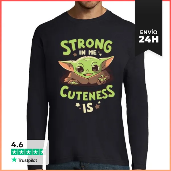 Camiseta Hombre Manga Larga Baby Yoda Mandalorian Fuerza Camiseta