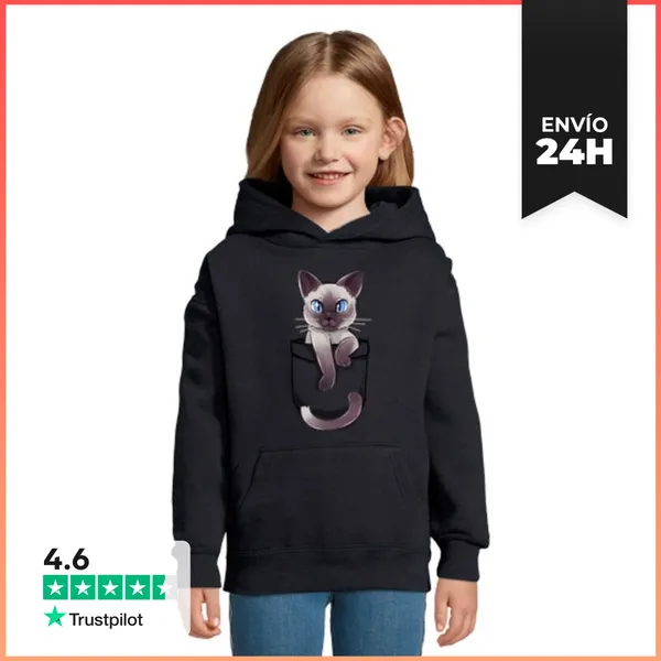 Sudadera Para Niños Con Capucha Lindo Gato Siamés De Bolsillo
