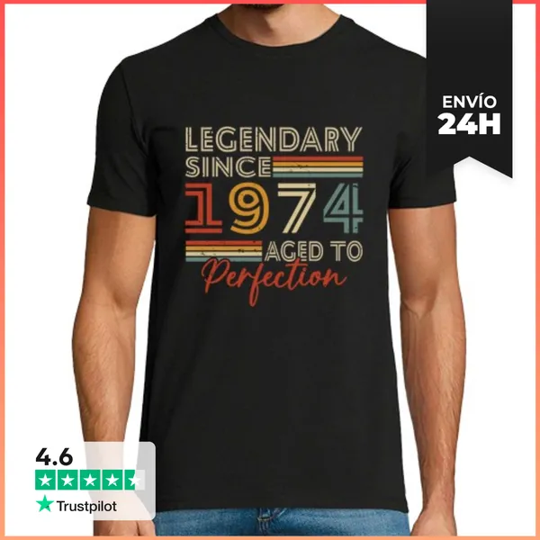 Camiseta Hombre Clásica Vintage Retro 1974 Aniversario 50 Años