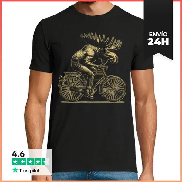 Camiseta Hombre Clásica ALCE MONTANDO EN BICI LaTostadora