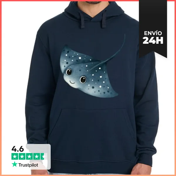 Sudadera Unisex Con Capucha Manta Raya Kawaii LaTostadora
