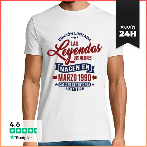 Camiseta Hombre Clásica Las Leyendas Nacen En Marzo 1990