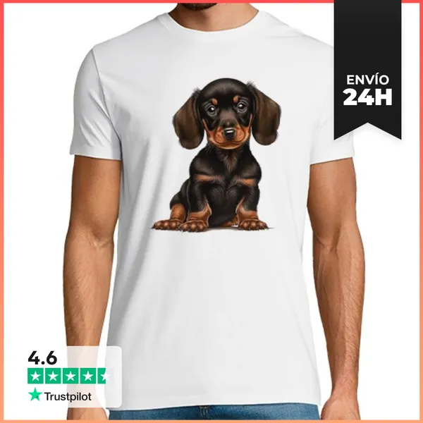 Camiseta Hombre Clásica Dibujo Animado De Cachorro De Teckel