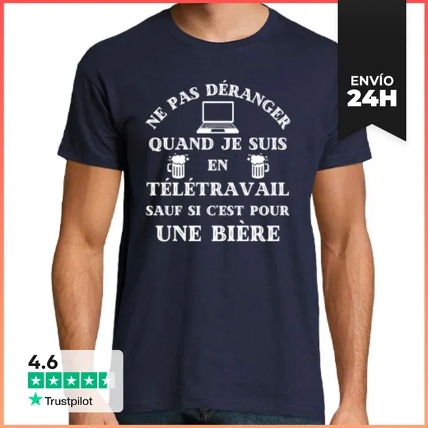 Camiseta Hombre Clásica No Molestar Humor Teletrabajo Cerveza