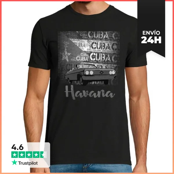 Camiseta Hombre Clásica Cuba Classic Car Cuba Flag Gift