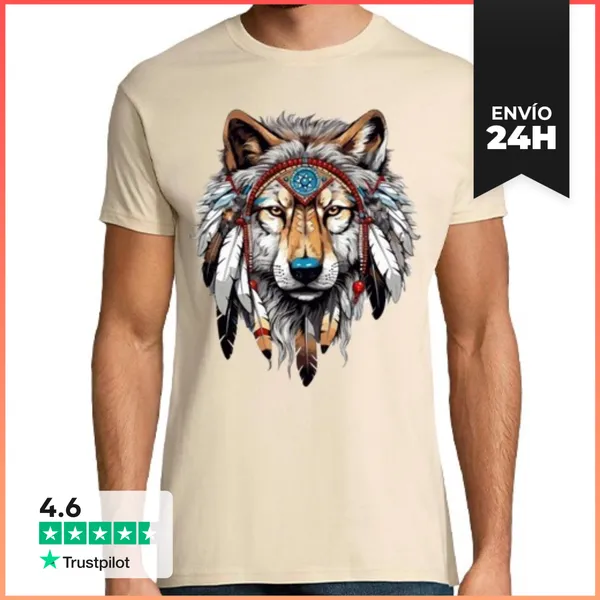 Camiseta Hombre Clásica Lobo Pow Wow Nativo Gran Chef Alquila