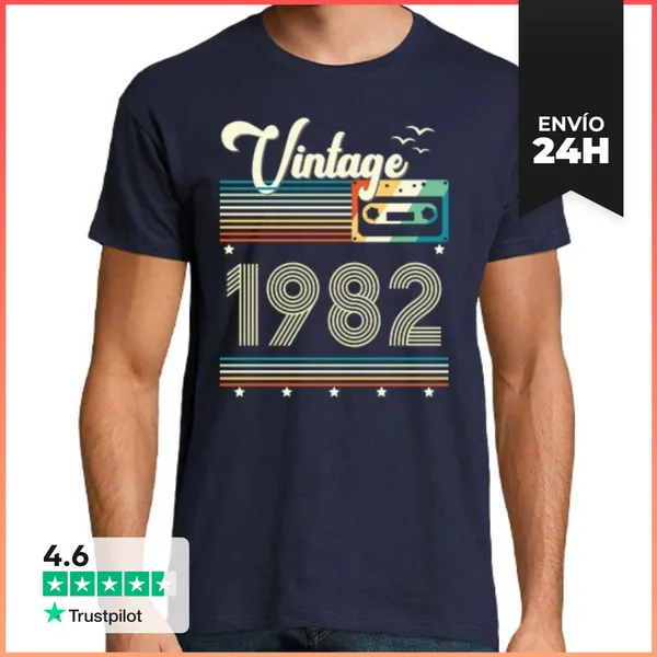Camiseta Hombre Clásica Casete De Estilo Retro Vintage 1982