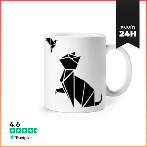 Taza Origami: El Gato Y El Pájaro LaTostadora