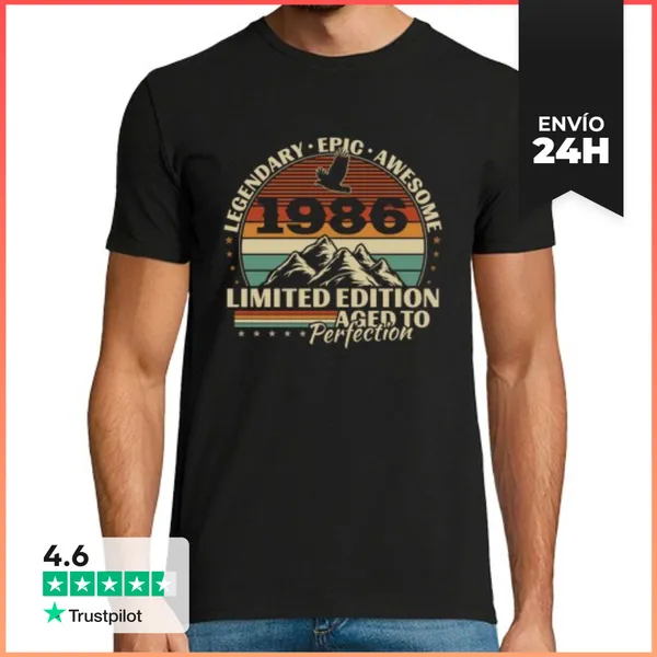 Camiseta Hombre Clásica 40 Años 1986 Vintage Cumpleaños Retro