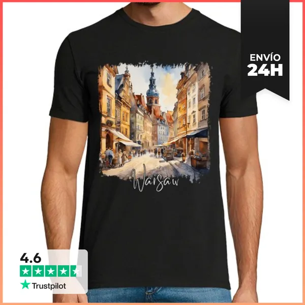 Camiseta Hombre Clásica Acuarela De Varsovia, Varsovia Polonia