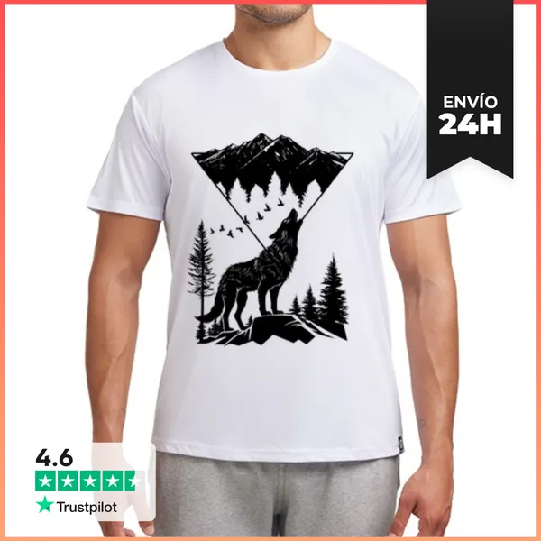 Camiseta Deportiva Hombre Lobo Silencioso Bosque Interminable