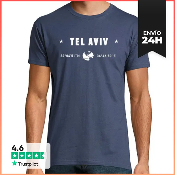 Camiseta Hombre Clásica Tel Aviv Coordenadas GPS Estilo Urbano