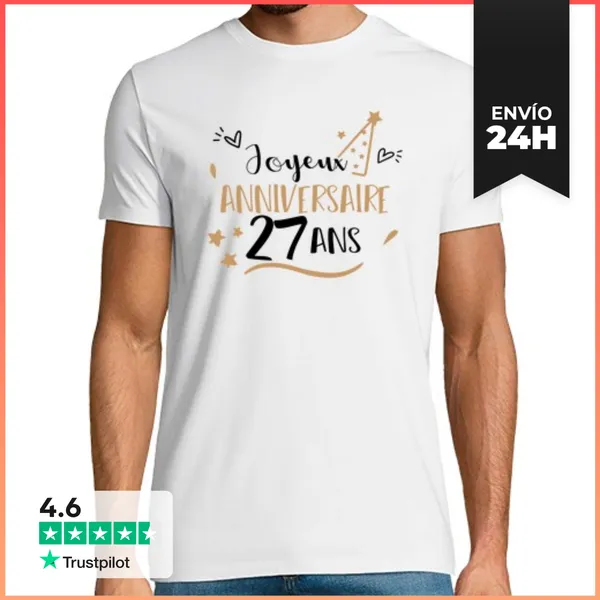 Camiseta Hombre Clásica Feliz Cumpleaños 27 Años Regalo Humor
