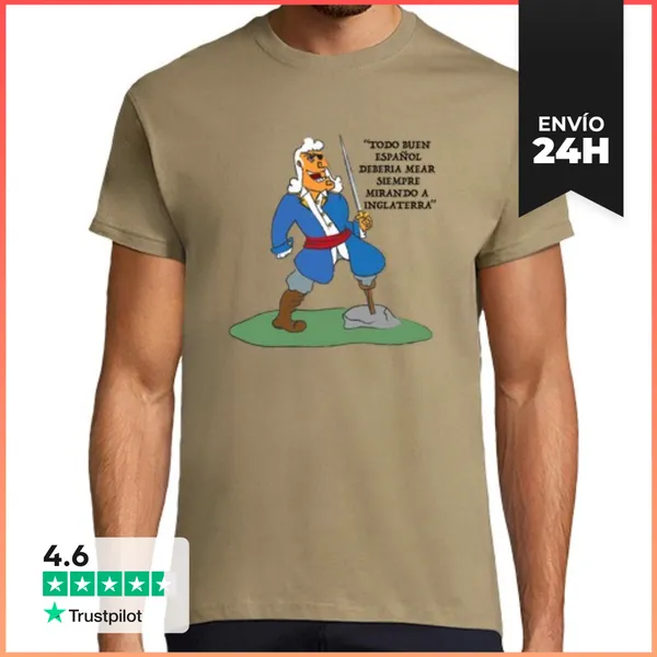 Camiseta Hombre Clásica Hombre, Manga Corta, Caqui, Calidad Extra