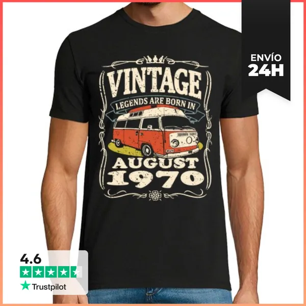 Camiseta Hombre Clásica Vintage Agosto 1970 Furgo LaTostadora