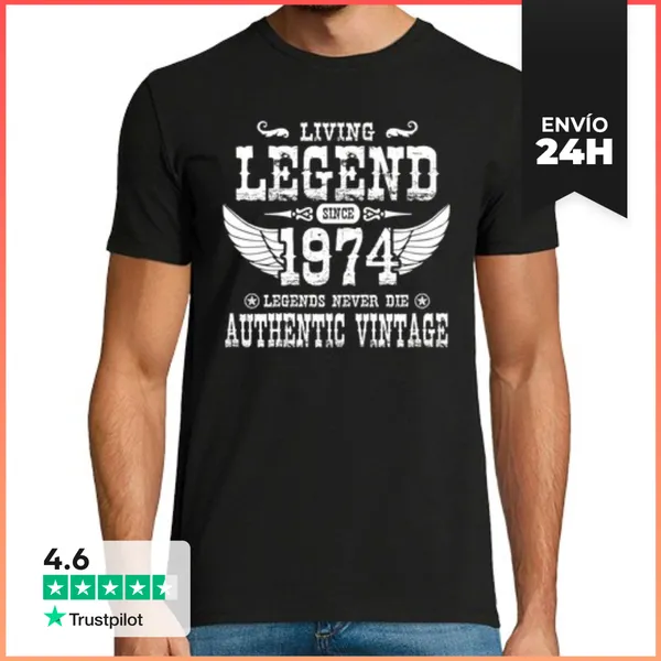 Camiseta Hombre Clásica Leyenda Viviente Desde 1974 Las Leyenda