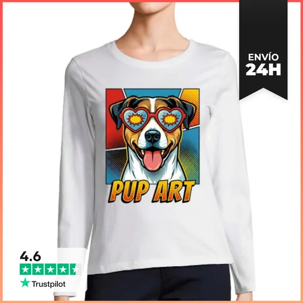 Camiseta Mujer Manga Larga Perro De Granja Danés Sueco Retro Pop