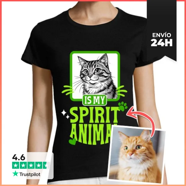 Camiseta Mujer Clásica Efecto Manga Camiseta Cat Is My Spirit