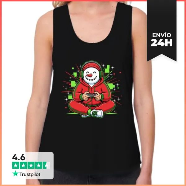 Camiseta Mujer Sin Mangas, Loose Fit Muñeco De Nieve Gamer