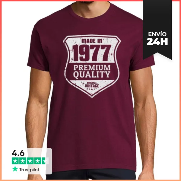 Camiseta Hombre Clásica 1977, Premium Quality, 48 Años