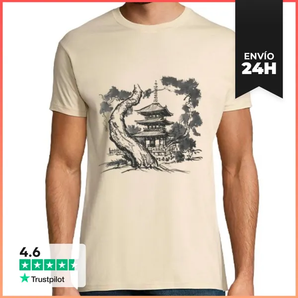 Camiseta Hombre Clásica Círculo Zen Enso Y Árbol Bonsái