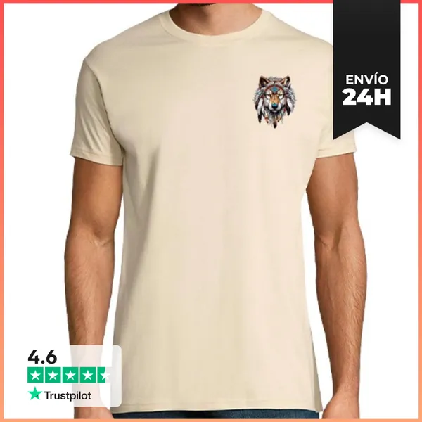 Camiseta Hombre Clásica Lobo Pow Wow Nativo Gran Chef Alquiler