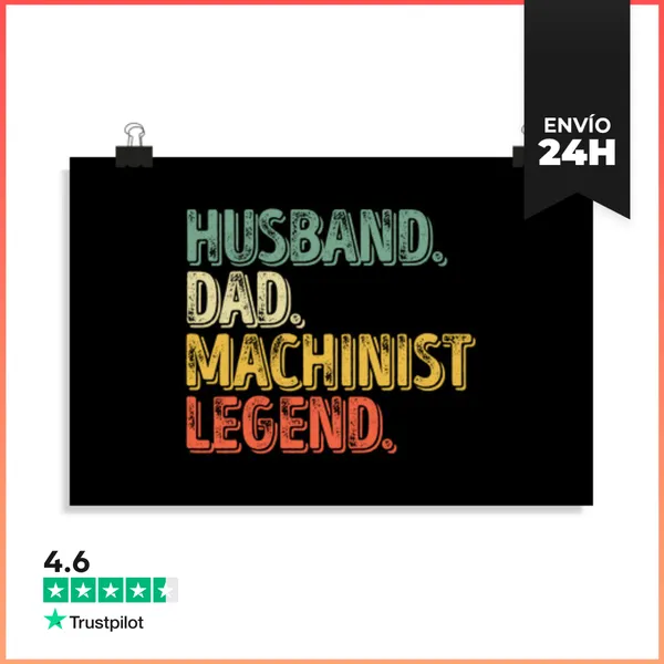 Póster Horizontal Esposo De Mens Papá Maquinista Leyenda