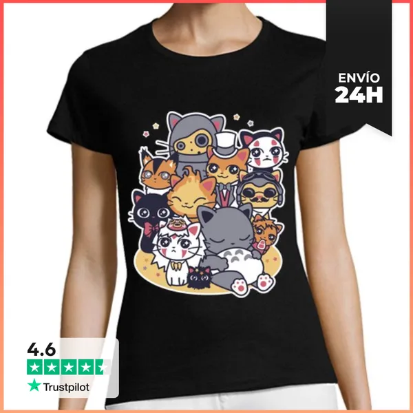Camiseta Mujer Clásica Miyazaki Cats LaTostadora