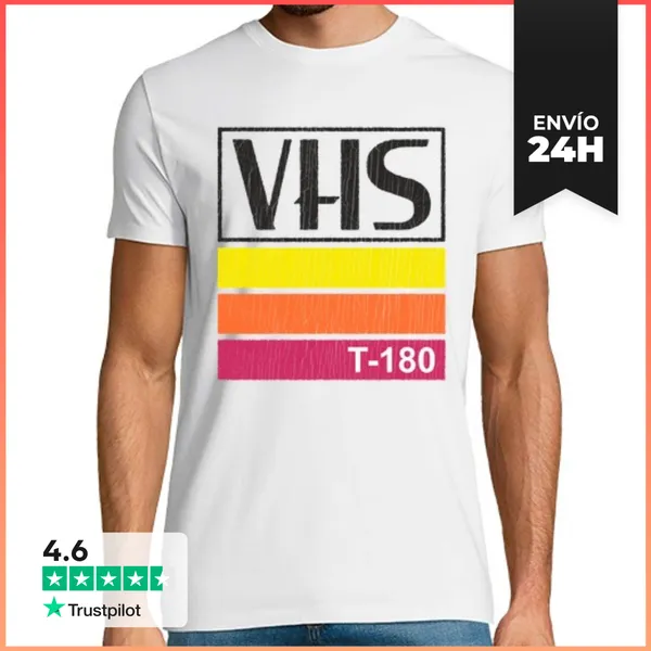 Camiseta Hombre Clásica Cinta De Vídeo VHS Vintage Casete Retro