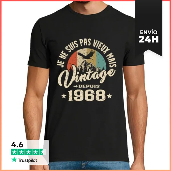 Camiseta Hombre Clásica No Viejo Pero Vintage Desde 1968