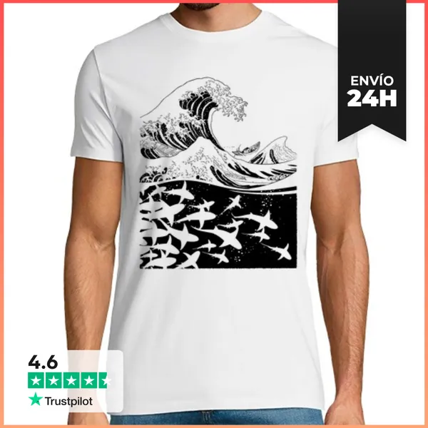 Camiseta Hombre Clásica Ola De Tiburones LaTostadora
