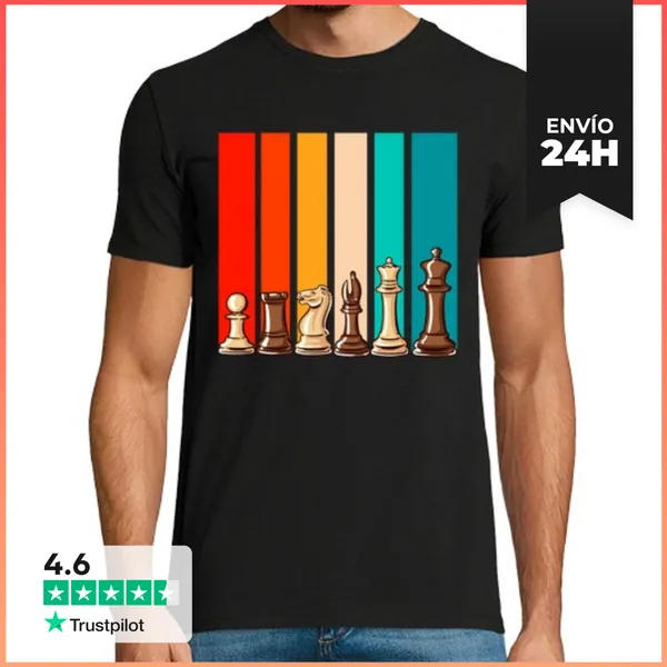 Camiseta Hombre Clásica Piezas Ajedrez Vintage Chess Ajedrecista