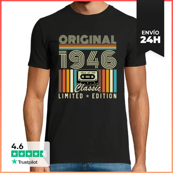 Camiseta Hombre Clásica 80 Años 1946 Vintage Cumpleaños Retro