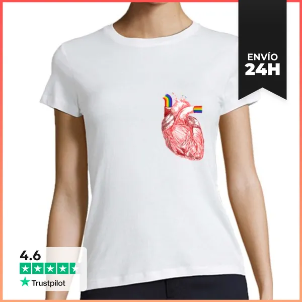 Camiseta Mujer Clásica Corazón Con Orgullo, Camiseta Manga Corta