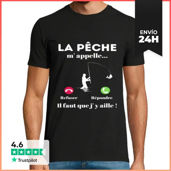 Camiseta Hombre Clásica La Pesca Me Llama Regalo Pescador